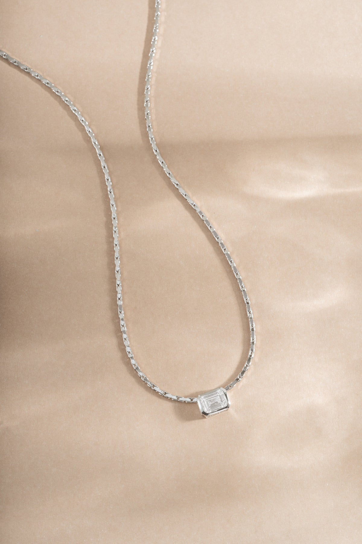 White CZ Baguette Bezel Statement Necklace