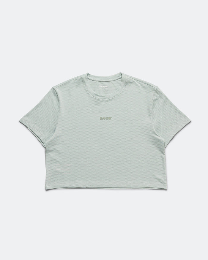 Womens Micromesh Cropped Run Tee - Mist