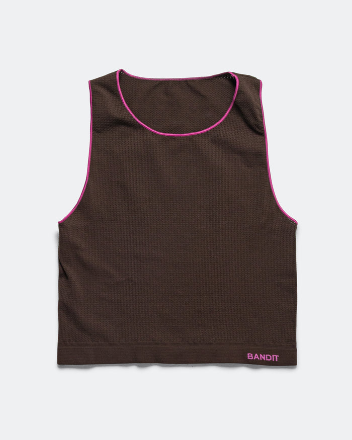 Womens StretchKnit Pop Stitch Run Tank - Espresso