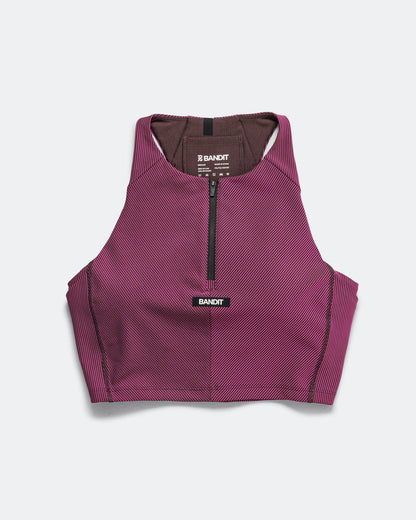 Womens Striped Cadence Zip Front Race Crop - Espresso/Azalea
